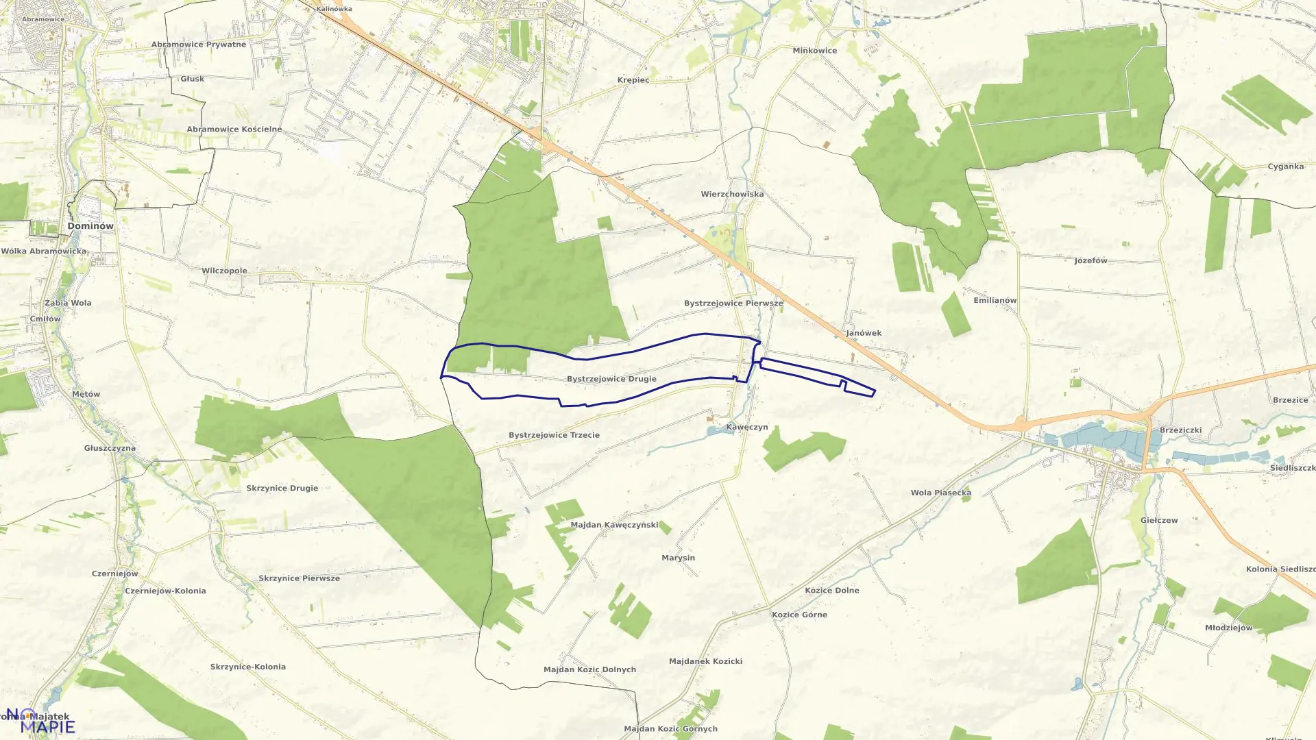 Mapa obrębu Bystrzejowice B w gminie Piaski