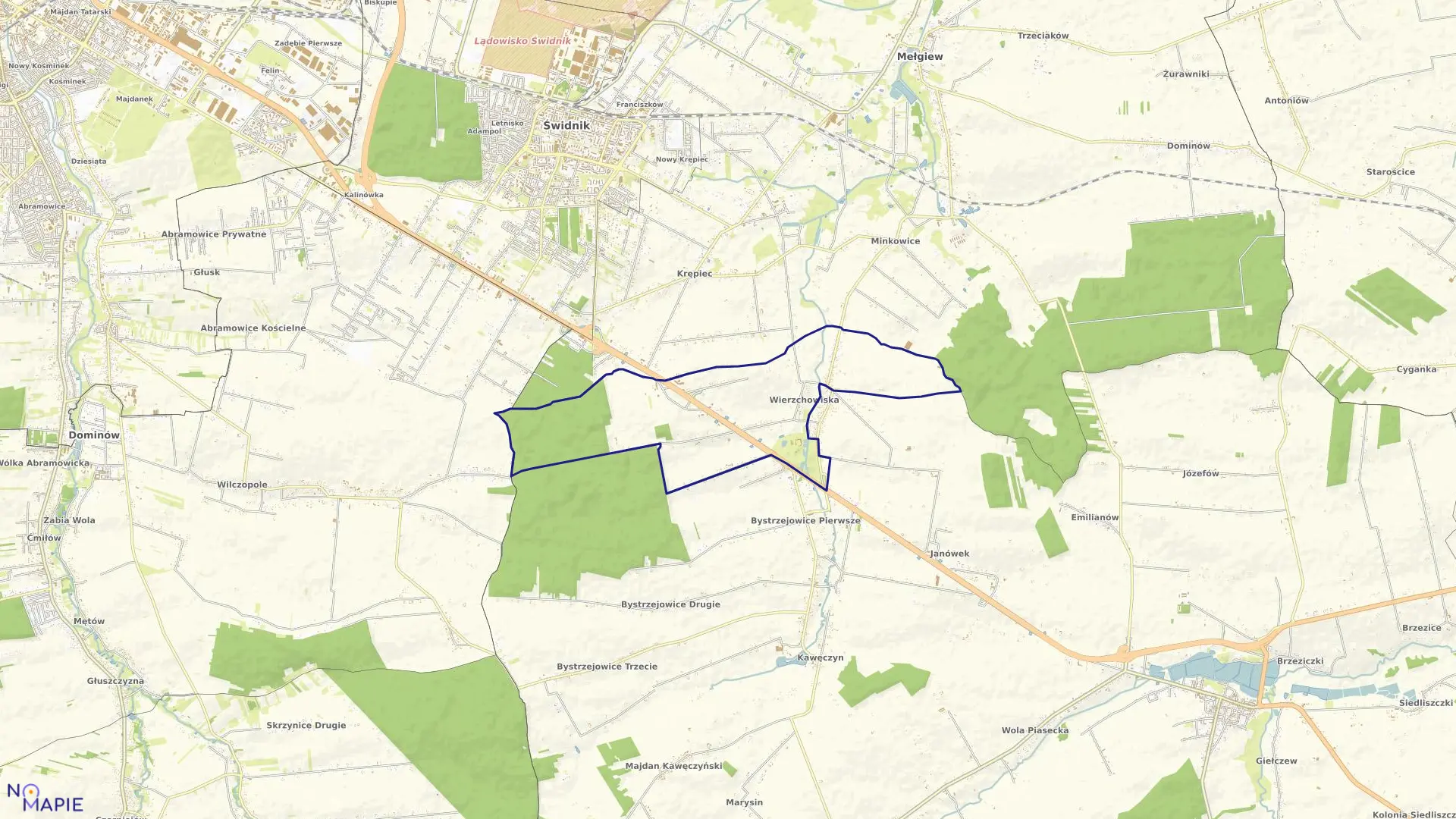 Mapa obrębu Wierzchowiska Drugie w gminie Piaski